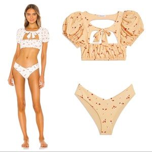 NWT WeWoreWhat Lily Top Delilah Bottom Floral Puff Sleeve Bikini